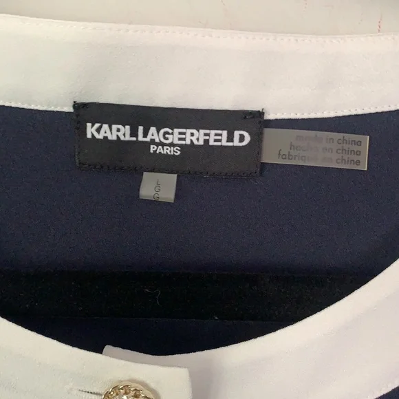NWOT Karl lagerfeld navy white Button Top - Picture 3 of 5